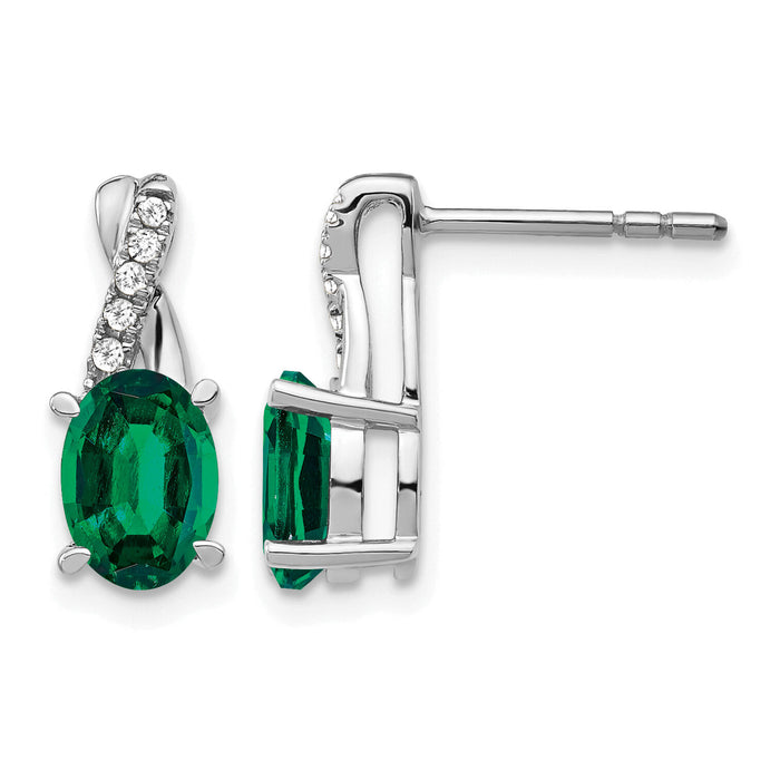 14k White Gold Created Emerald and Diamond Earrings-EM4235-EM-006-WA