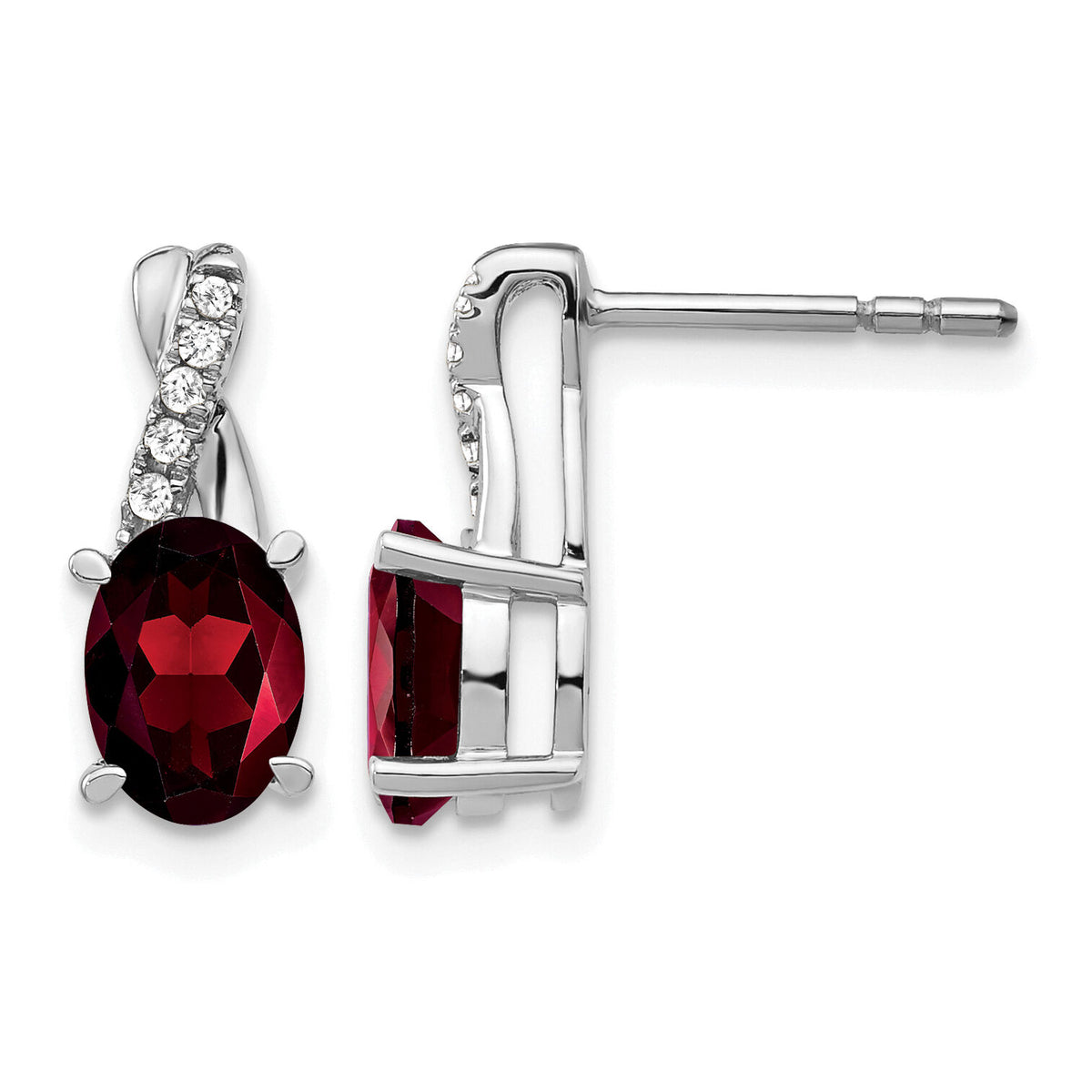 14k White Gold Garnet and Diamond Earrings-EM4235-GA-006-WA
