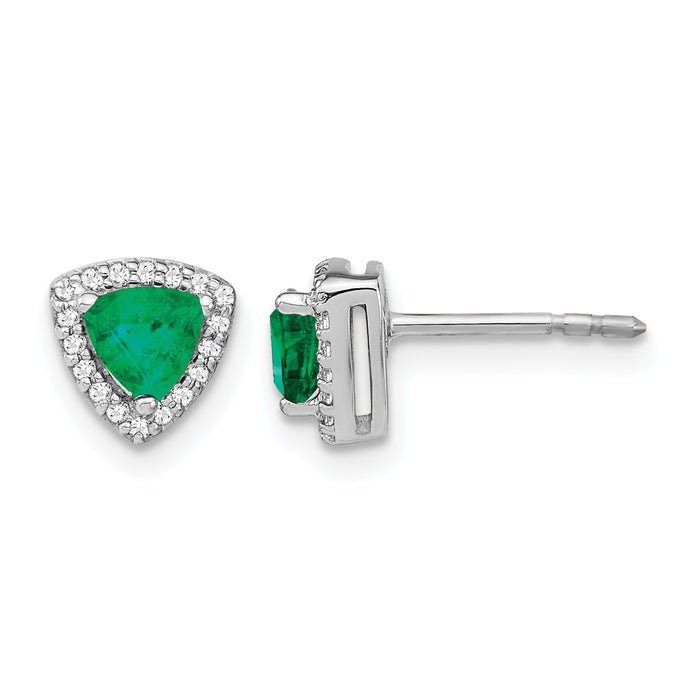 14k White Gold Trillion Emerald and Diamond Halo Earrings-EM4240-EM-014-WA