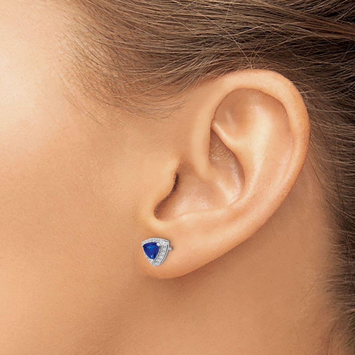 14k White Gold Trillion Sapphire and Diamond Halo Earrings-EM4240-SA-014-WA