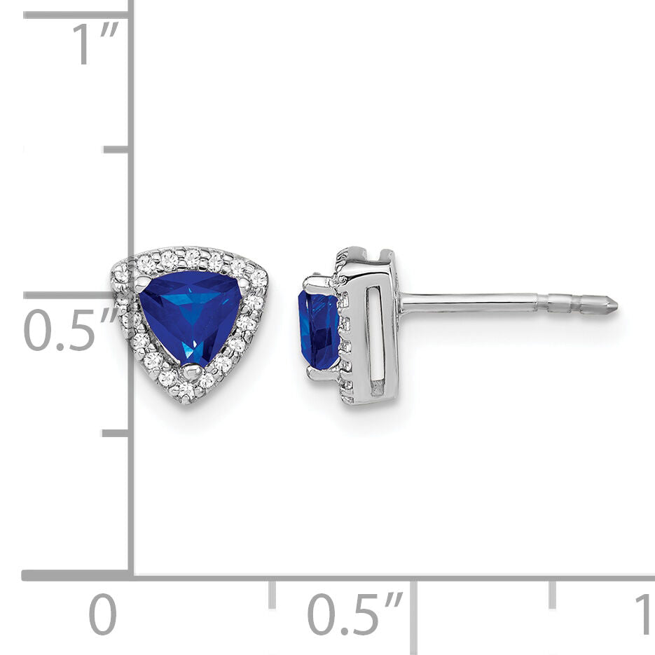 14k White Gold Trillion Sapphire and Diamond Halo Earrings-EM4240-SA-014-WA