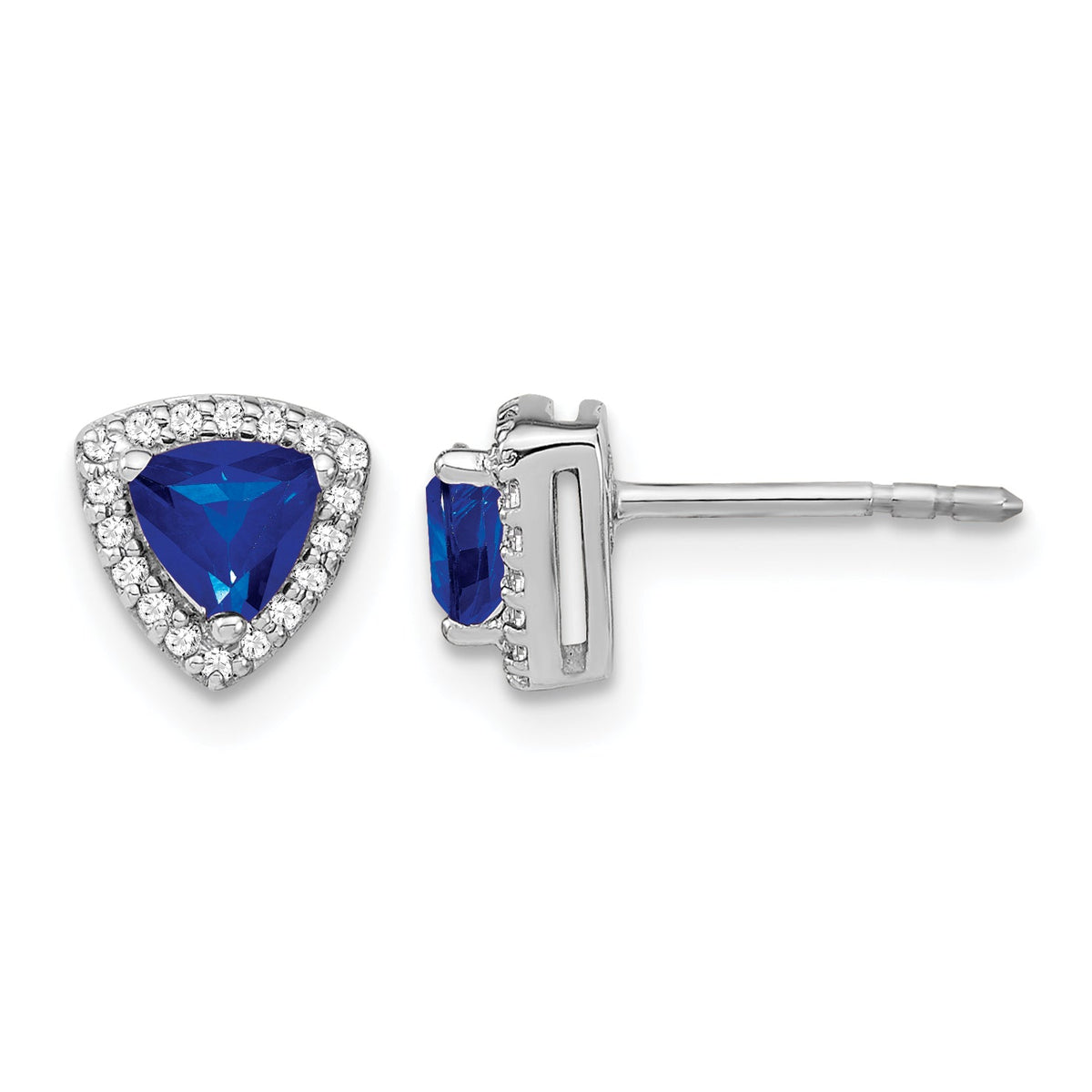 14k White Gold Trillion Sapphire and Diamond Halo Earrings-EM4240-SA-014-WA
