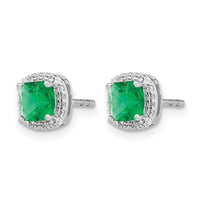 14k White Gold Cushion Emerald and Diamond Halo Earrings-EM4241-EM-015-WA