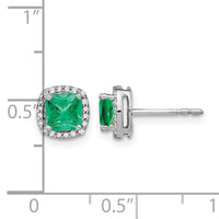 14k White Gold Cushion Emerald and Diamond Halo Earrings-EM4241-EM-015-WA