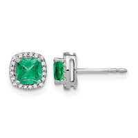 14k White Gold Cushion Emerald and Diamond Halo Earrings-EM4241-EM-015-WA