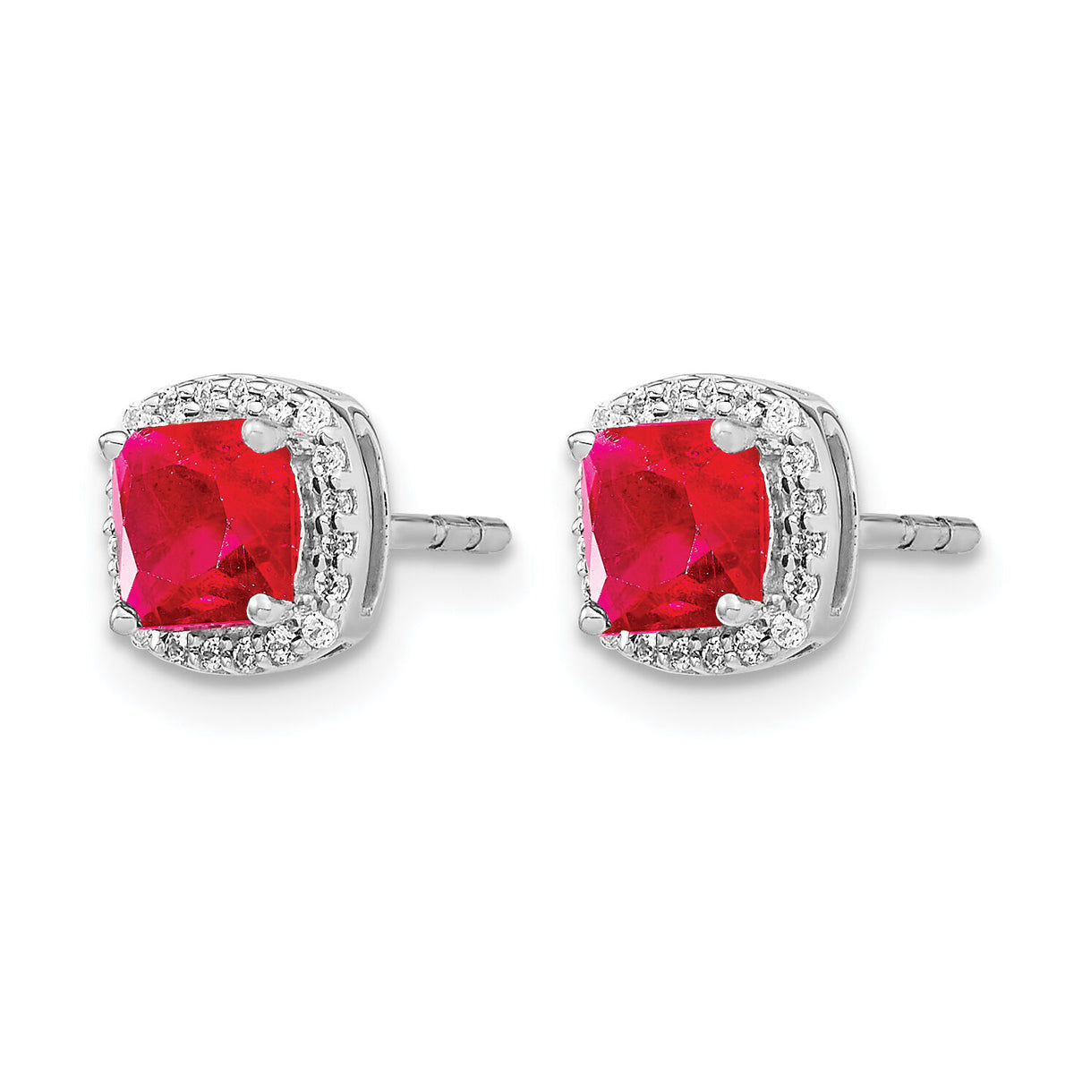 14k White Gold Cushion Ruby and Diamond Halo Earrings-EM4241-RU-015-WA