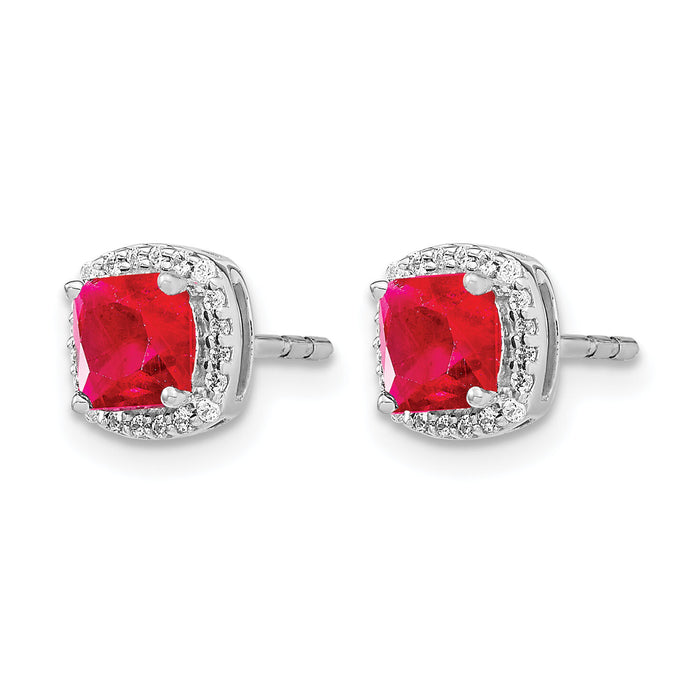 14k White Gold Cushion Ruby and Diamond Halo Earrings-EM4241-RU-015-WA