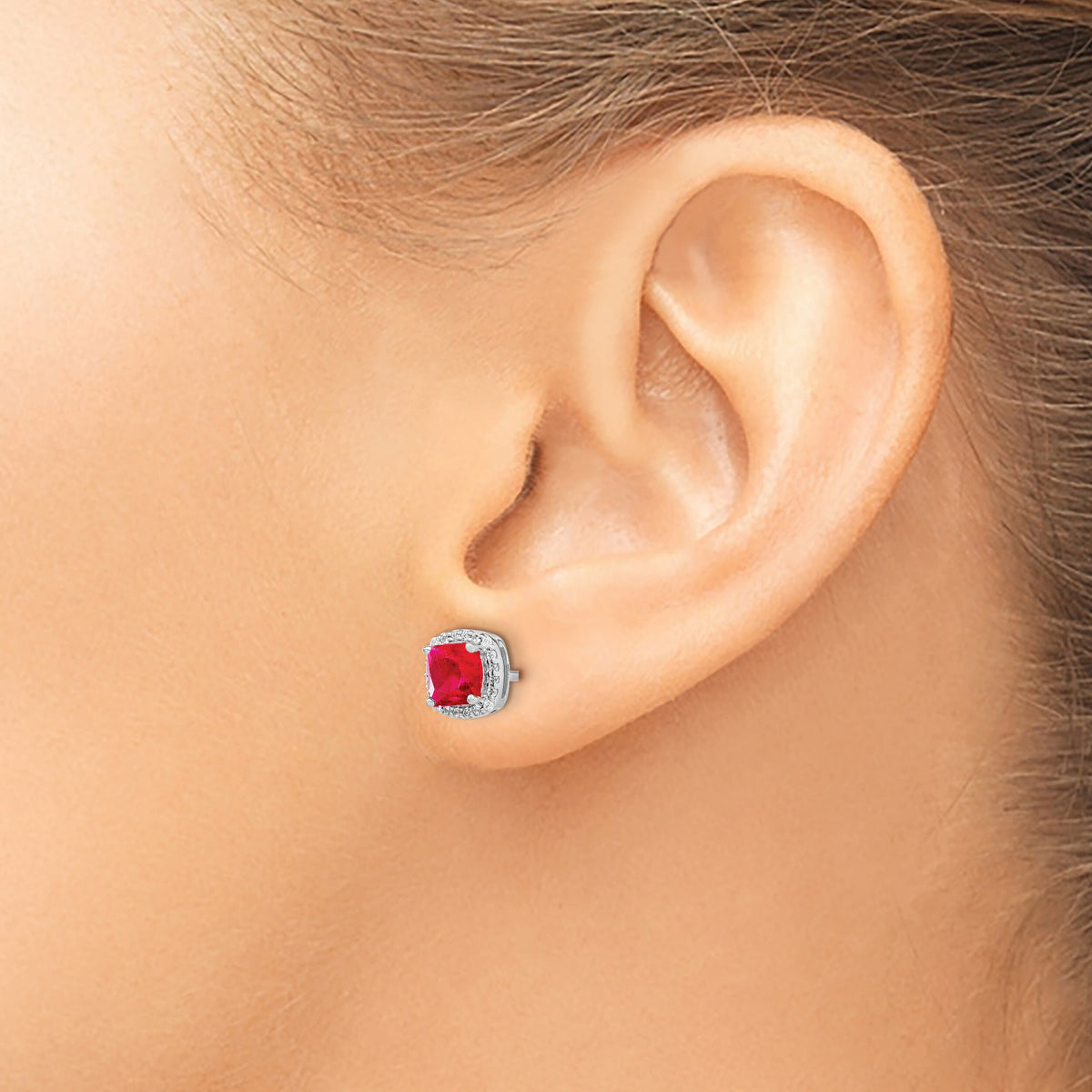 14k White Gold Cushion Ruby and Diamond Halo Earrings-EM4241-RU-015-WA