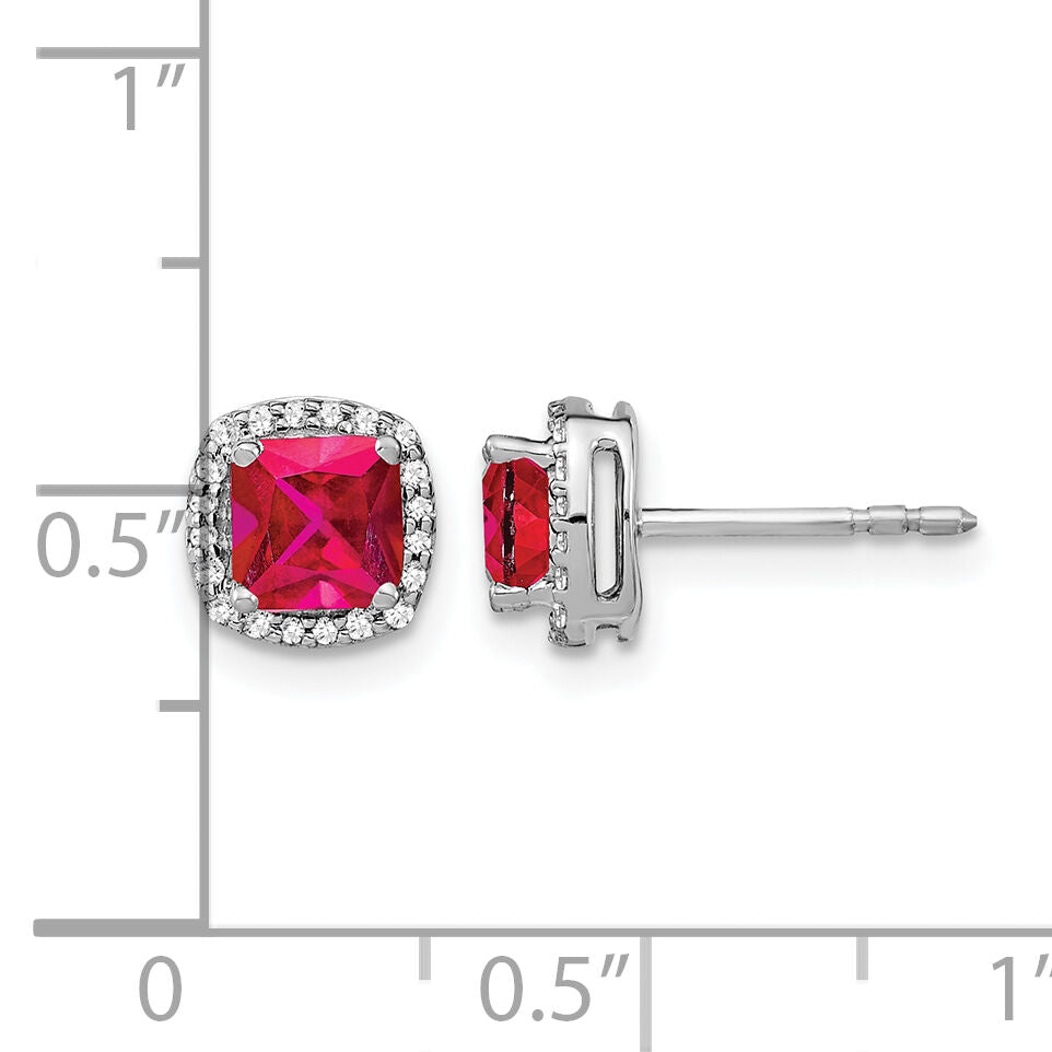 14k White Gold Cushion Ruby and Diamond Halo Earrings-EM4241-RU-015-WA