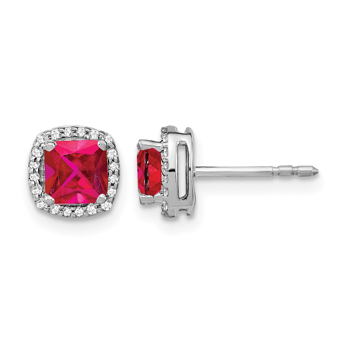 14k White Gold Cushion Ruby and Diamond Halo Earrings-EM4241-RU-015-WA