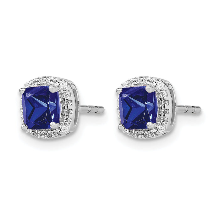 14k White Gold Cushion Sapphire and Diamond Halo Earrings-EM4241-SA-015-WA