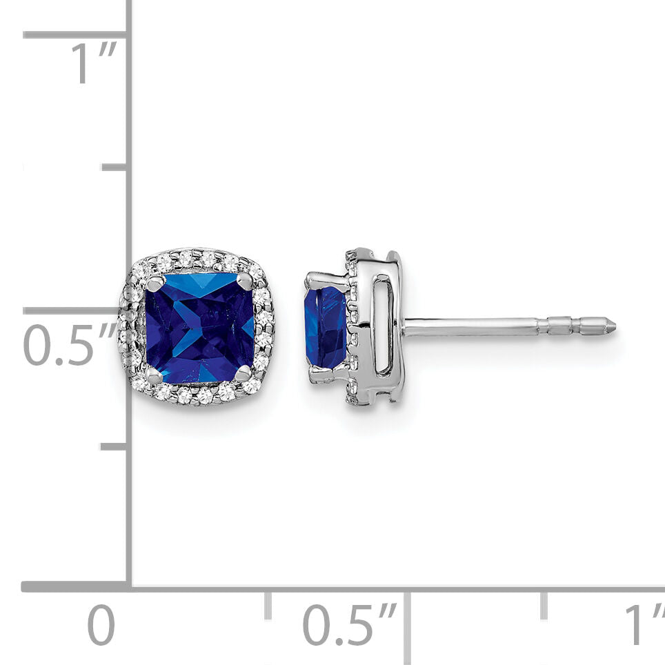 14k White Gold Cushion Sapphire and Diamond Halo Earrings-EM4241-SA-015-WA
