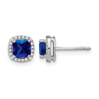 14k White Gold Cushion Sapphire and Diamond Halo Earrings-EM4241-SA-015-WA