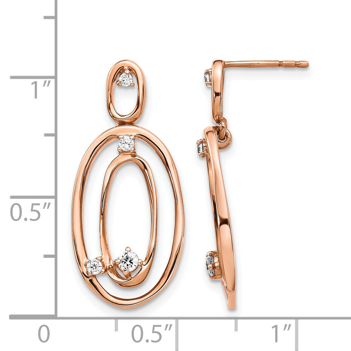14k Rose Gold Diamond Oval Dangle Earrings-EM4245-020-RA
