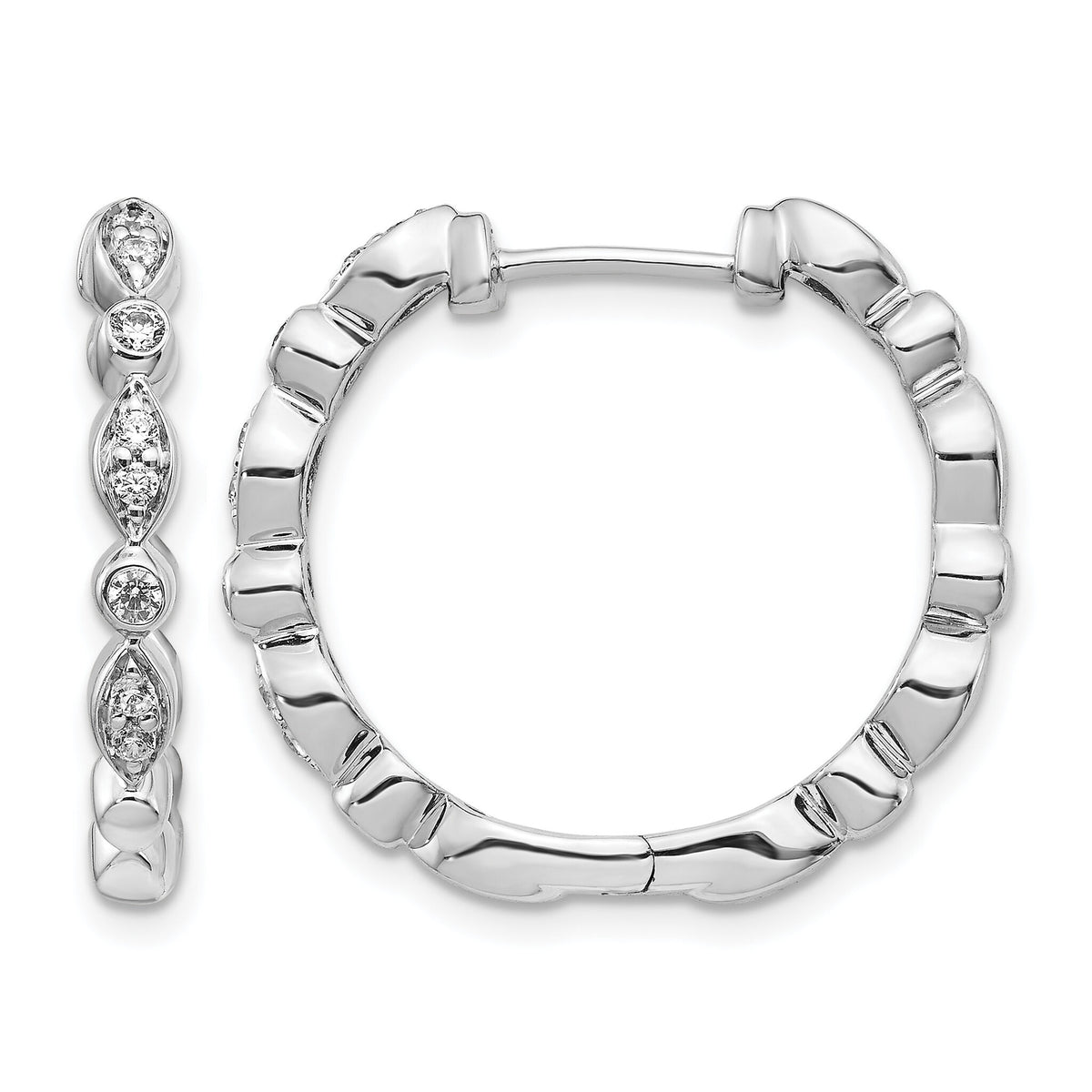 14k White Gold Diamond Hinged Hoop Earrings-EM4259-025-WA