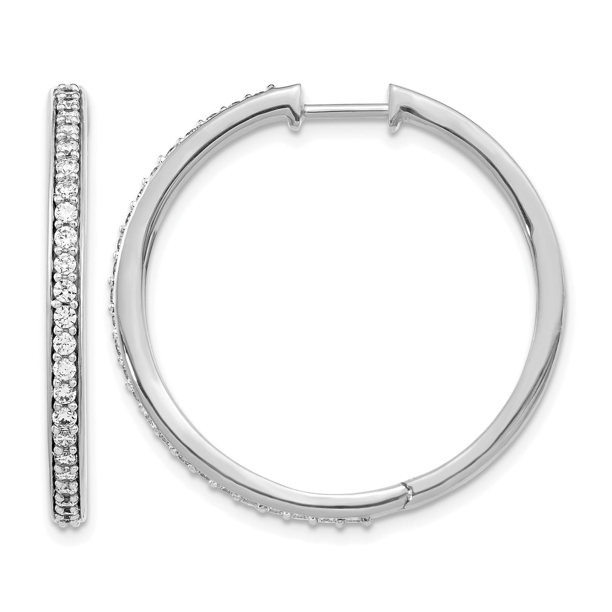 14k White Gold Diamond Hinged Hoop Earrings-EM4267-075-WA