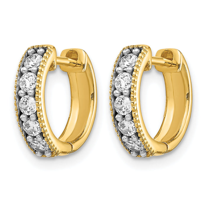 14k Yellow Gold Diamond Milgrain Hinged Hoop Earrings-EM4269-033-YA