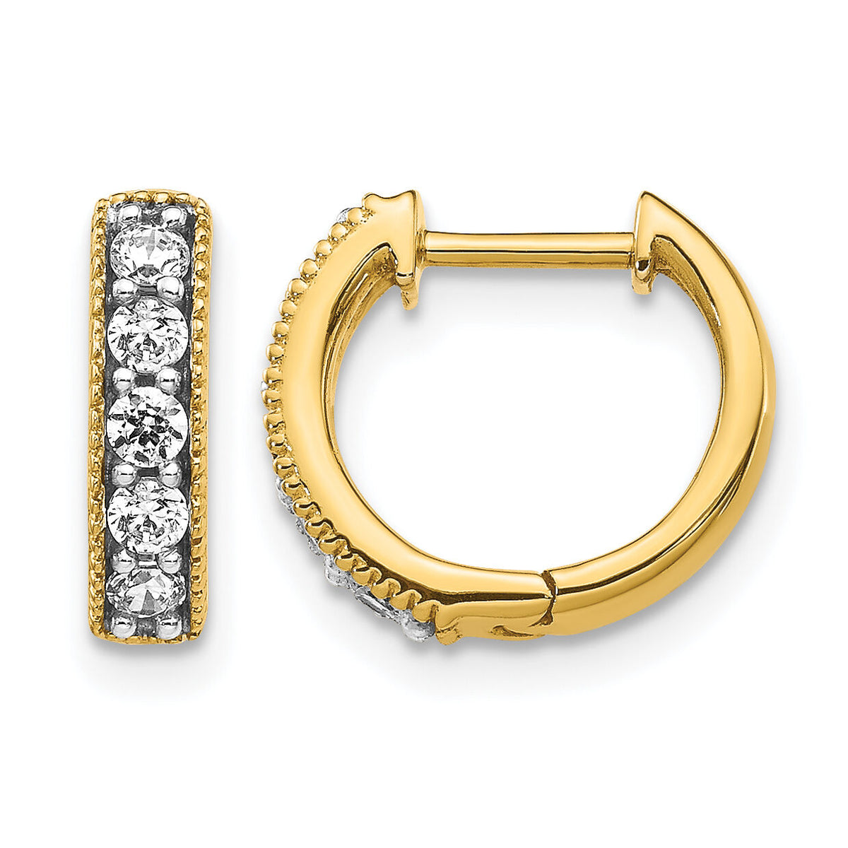 14k Yellow Gold Diamond Milgrain Hinged Hoop Earrings-EM4269-033-YA