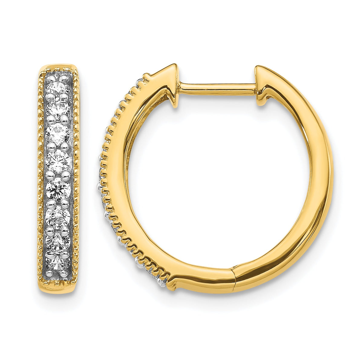 14k Yellow Gold Diamond Milgrain Hinged Hoop Earrings-EM4269-040-YA