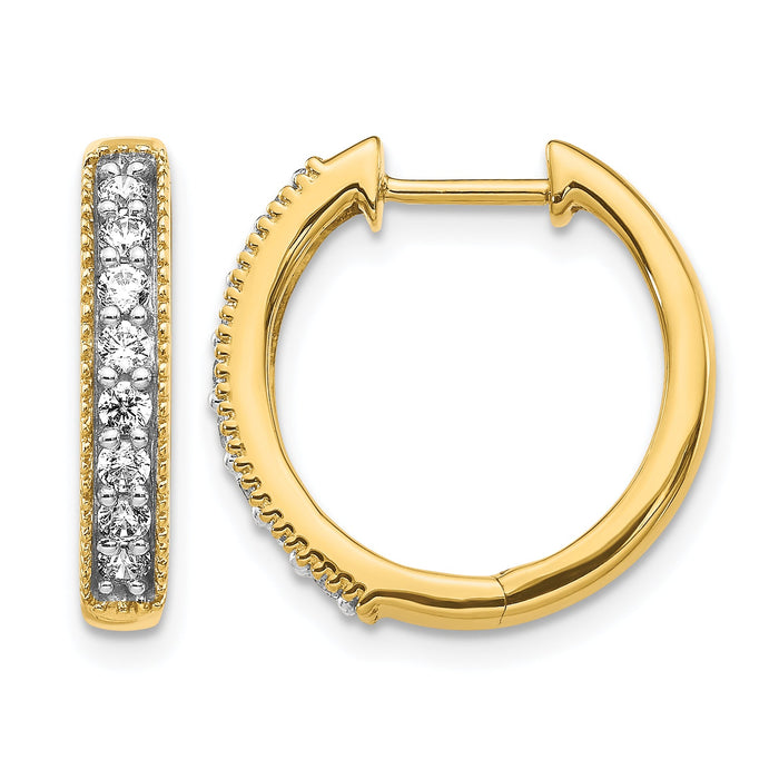 14k Yellow Gold Diamond Milgrain Hinged Hoop Earrings-EM4269-040-YA