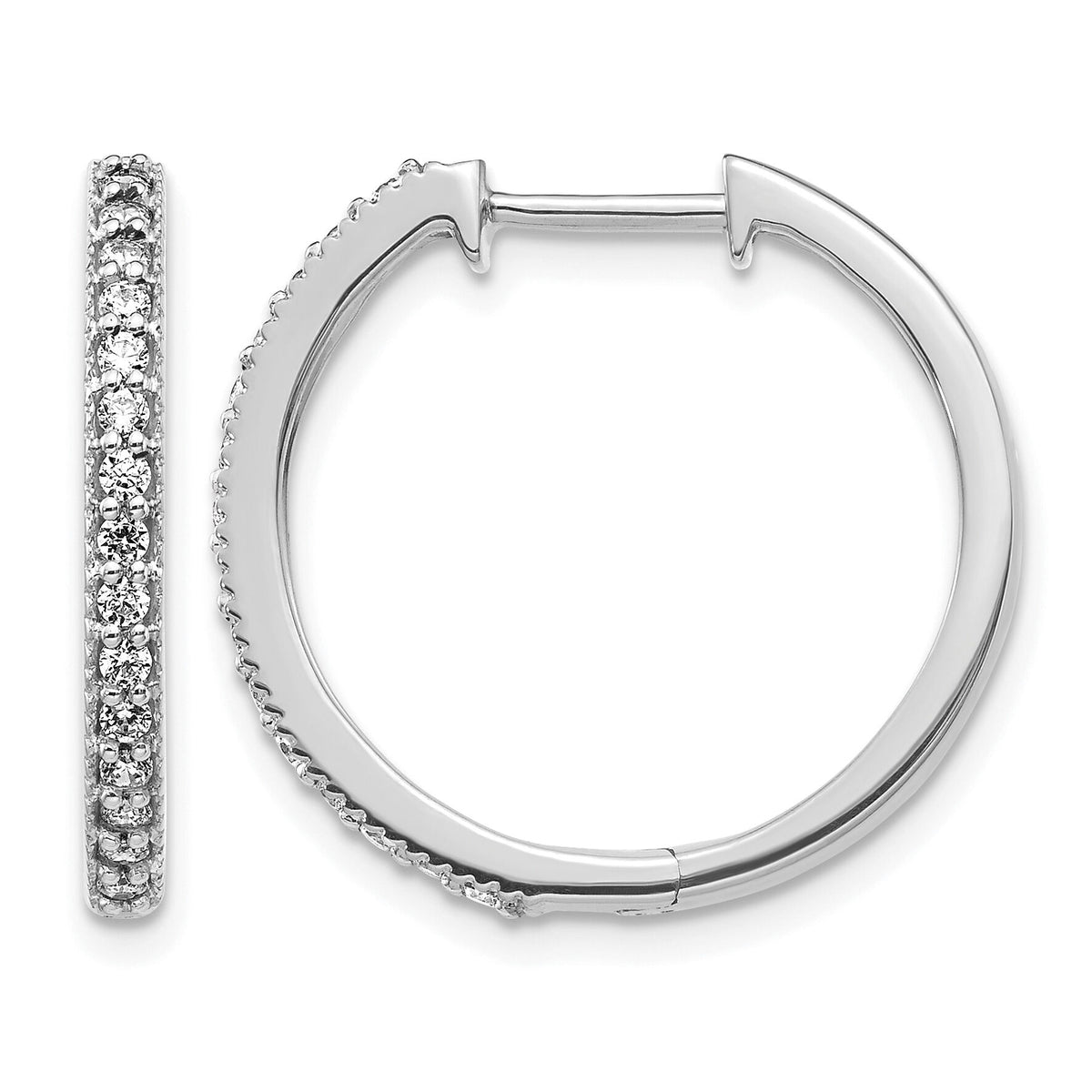 14k White Gold Diamond Milgrain Hinged Hoop Earrings-EM4273-036-WA