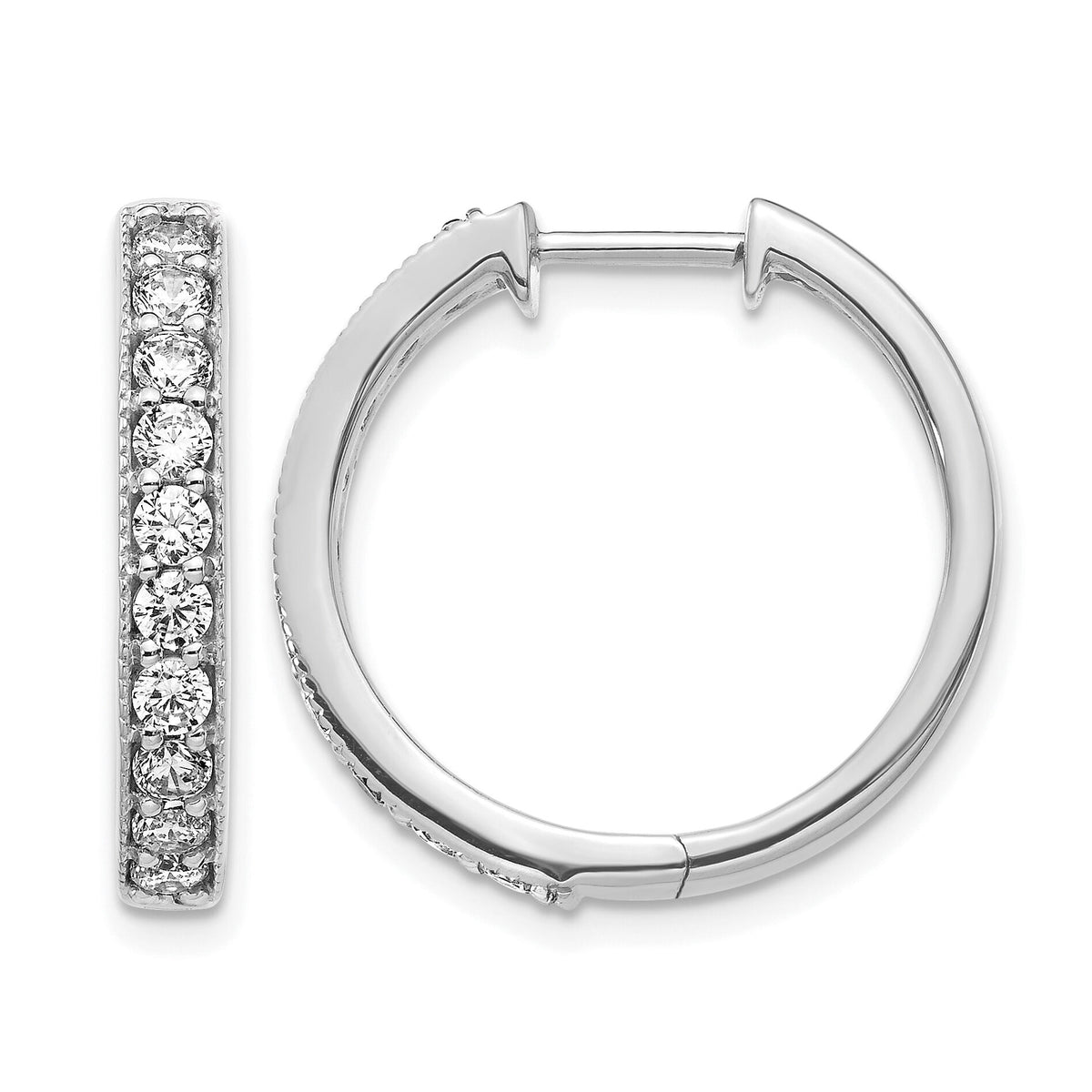14k White Gold Diamond Milgrain Hinged Hoop Earrings-EM4275-100-WA