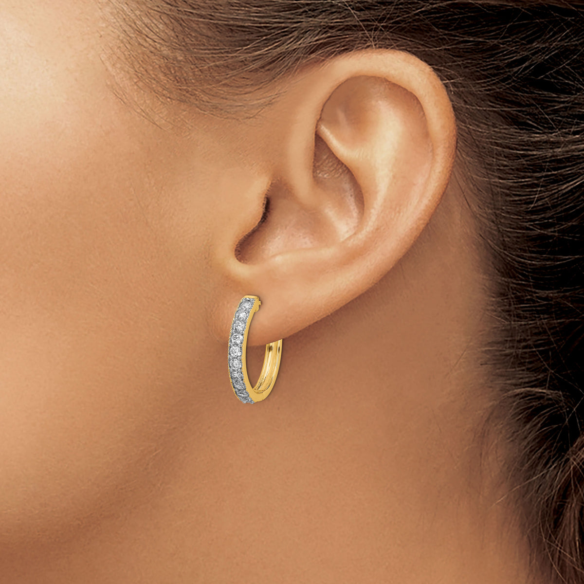 14k Yellow Gold Diamond Milgrain Hinged Hoop Earrings-EM4275-100-YA