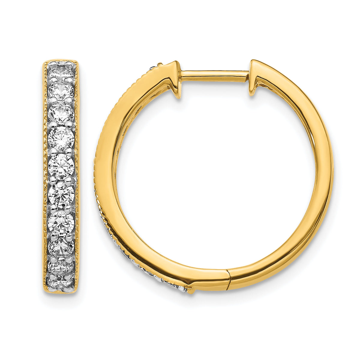 14k Yellow Gold Diamond Milgrain Hinged Hoop Earrings-EM4275-100-YA