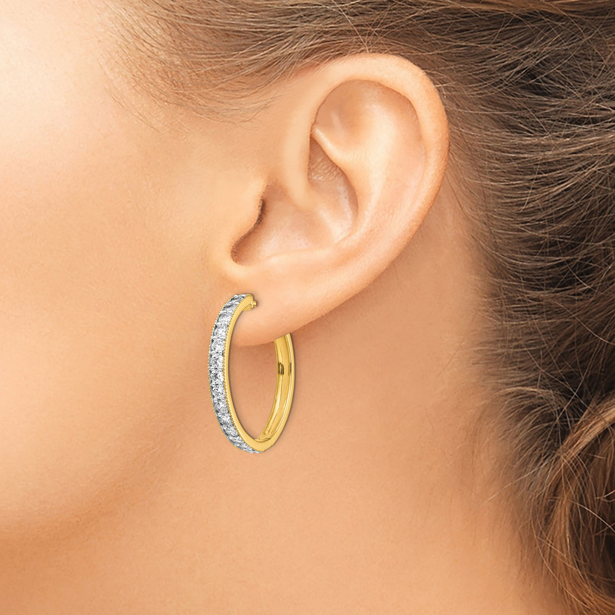 14k Yellow Gold Diamond Milgrain Hinged Hoop Earrings-EM4284-200-YA