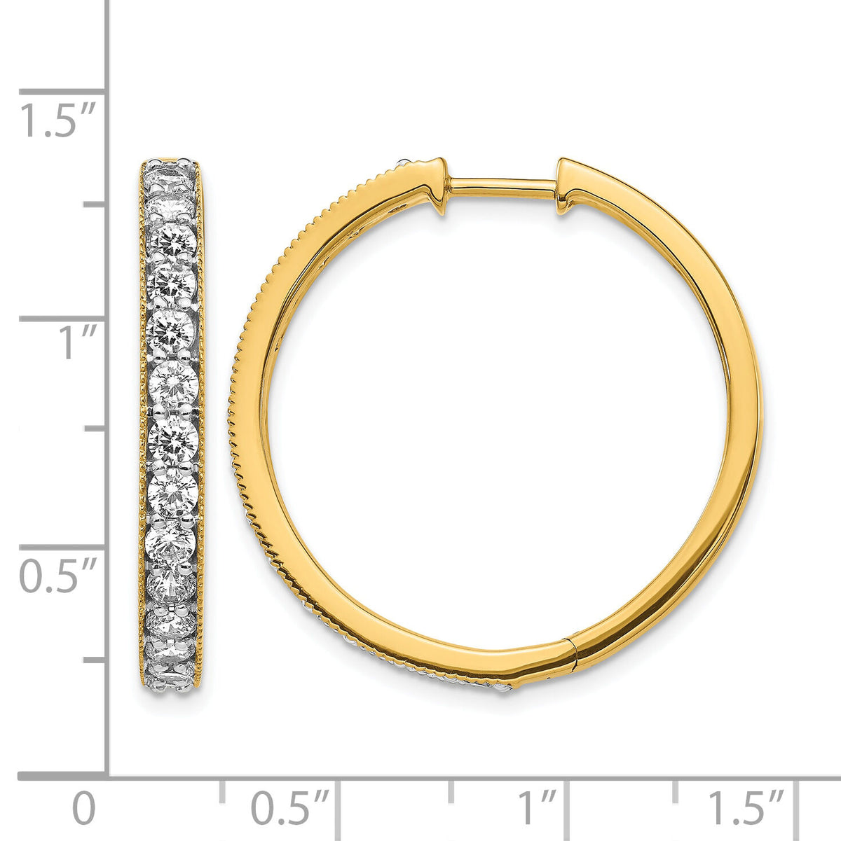 14k Yellow Gold Diamond Milgrain Hinged Hoop Earrings-EM4284-200-YA