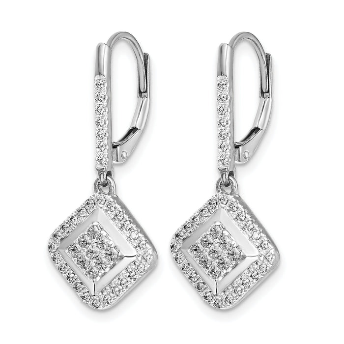 14k White Gold Diamond Cluster Leverback Earrings-EM4369-050-WA