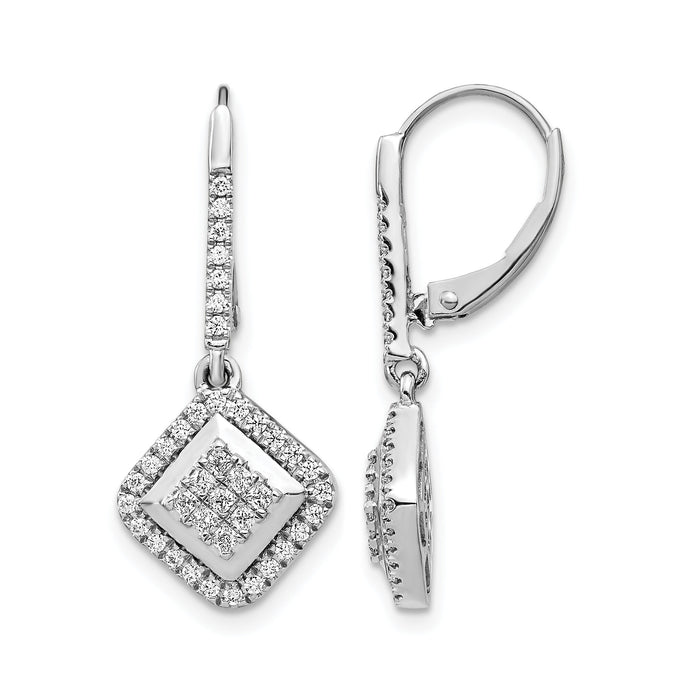 14k White Gold Diamond Cluster Leverback Earrings-EM4369-050-WA