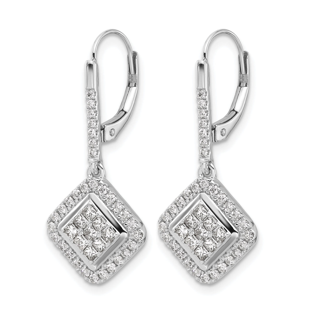 14k White Gold Diamond Cluster Leverback Earrings-EM4369-100-WA