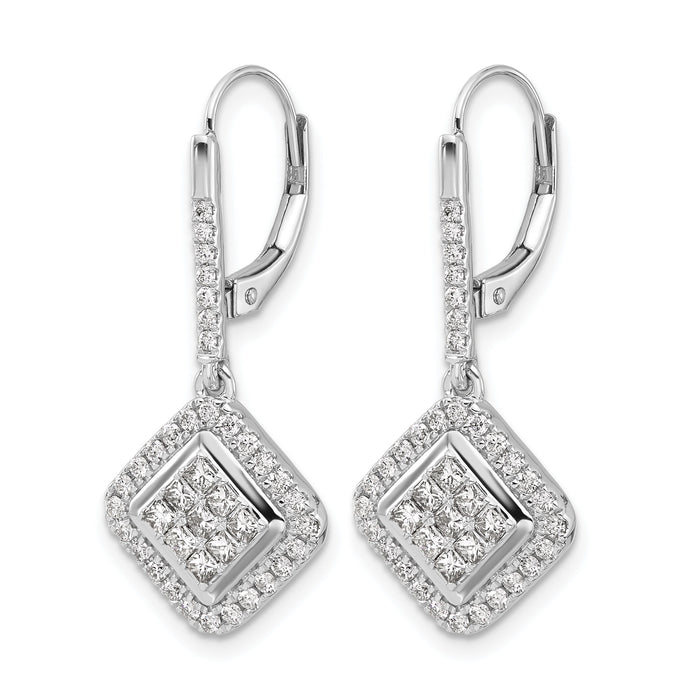 14k White Gold Diamond Cluster Leverback Earrings-EM4369-100-WA