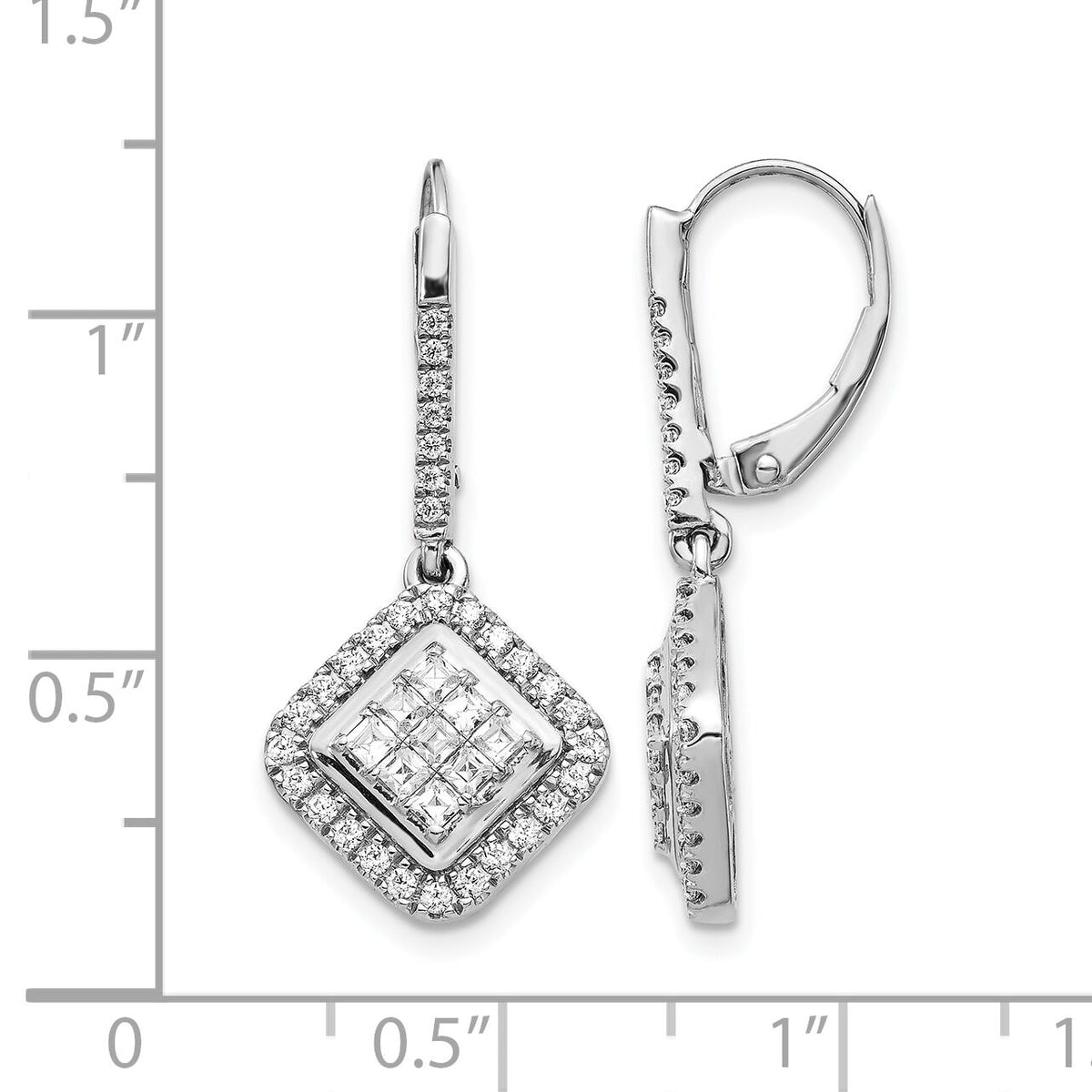 14k White Gold Diamond Cluster Leverback Earrings-EM4369-100-WA