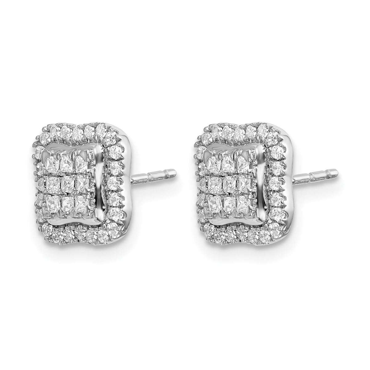14k White Gold Diamond Square Cluster Post Earrings-EM4370-050-WA