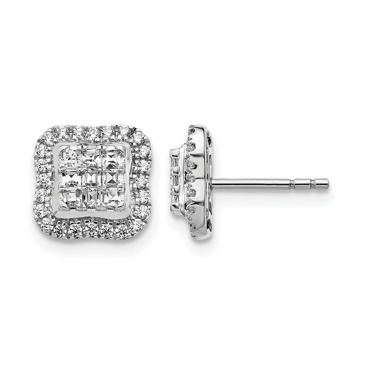 14k White Gold Diamond Square Cluster Post Earrings-EM4370-050-WA