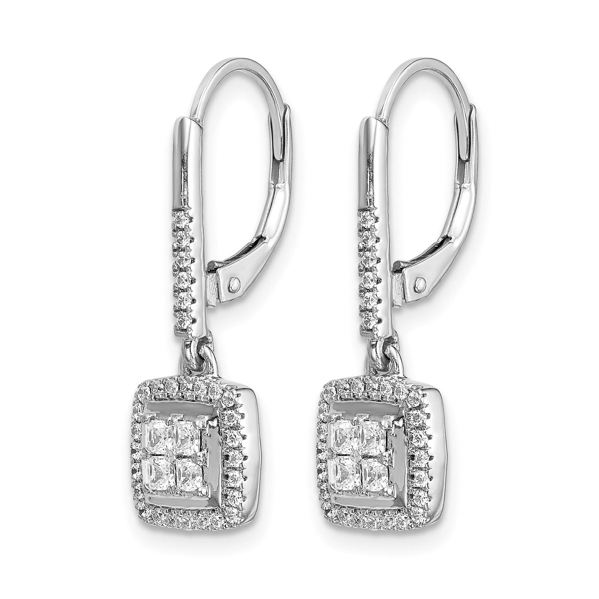 14k White Gold Diamond Cluster Leverback Earrings-EM4372-050-WA