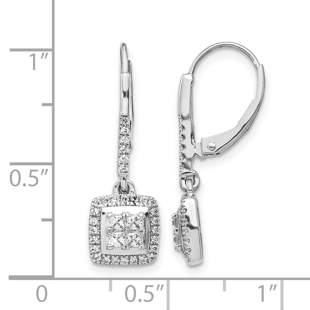 14k White Gold Diamond Cluster Leverback Earrings-EM4372-050-WA