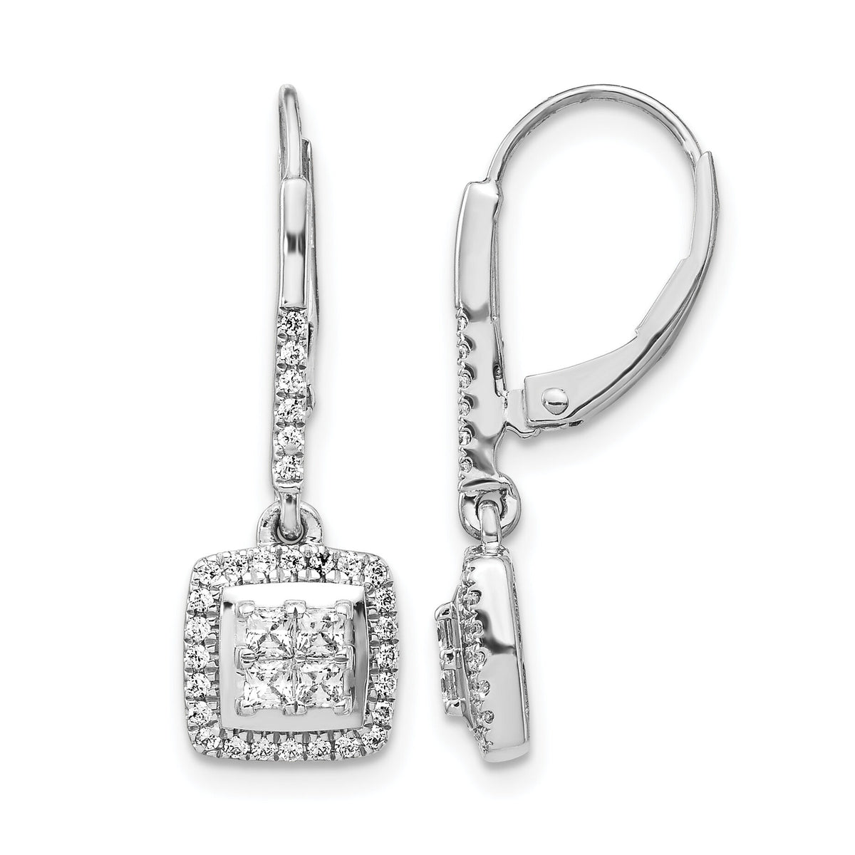 14k White Gold Diamond Cluster Leverback Earrings-EM4372-050-WA