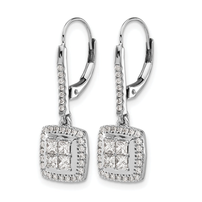 14k White Gold Diamond Cluster Leverback Earrings-EM4372-100-WA