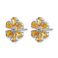 14k White Gold Diamond Citrine Flower Earrings-EM4377-006-WA