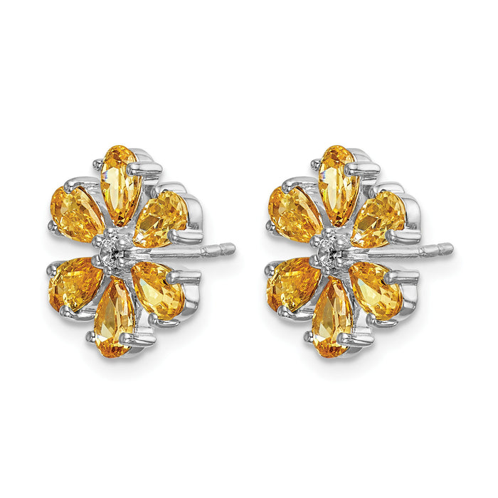 14k White Gold Diamond Citrine Flower Earrings-EM4377-006-WA