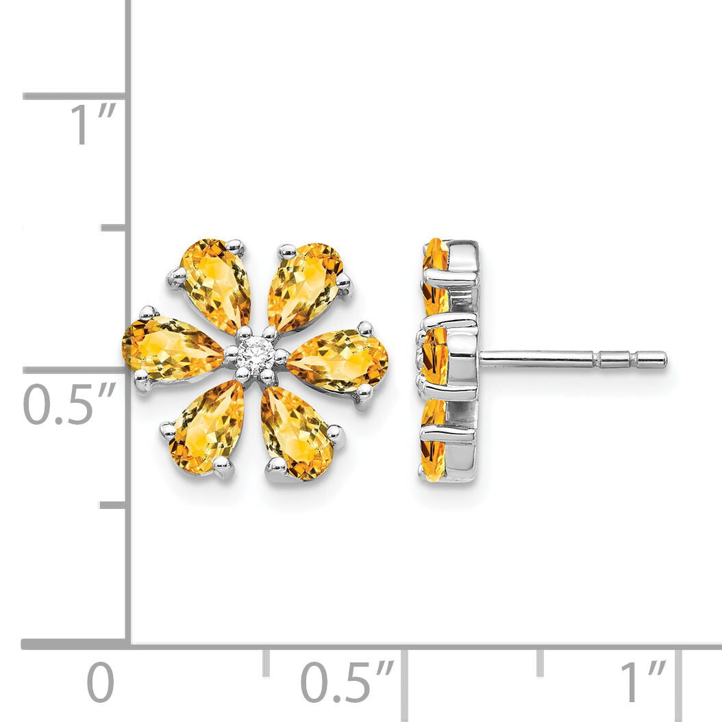14k White Gold Diamond Citrine Flower Earrings-EM4377-006-WA