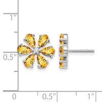 14k White Gold Diamond Citrine Flower Earrings-EM4377-006-WA