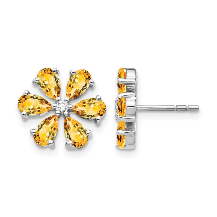 14k White Gold Diamond Citrine Flower Earrings-EM4377-006-WA