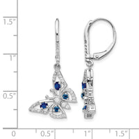 14k White Gold Diamond/Sapphire Butterfly Leverback Earrings-EM4391-SA-038-WA