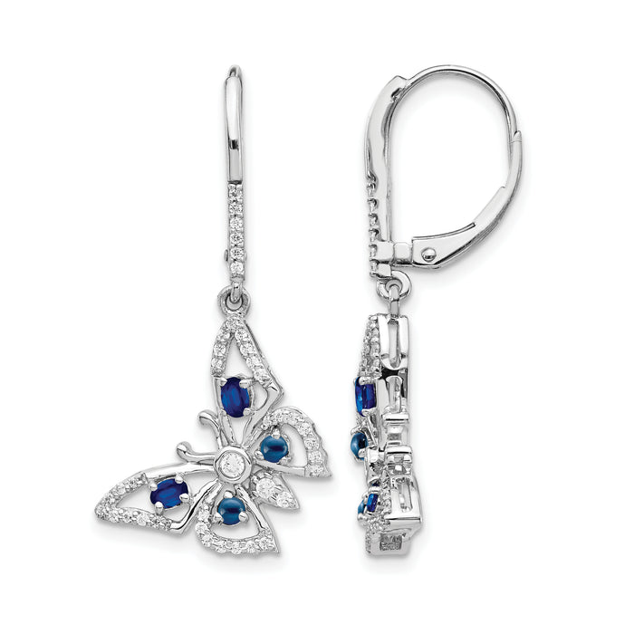 14k White Gold Diamond/Sapphire Butterfly Leverback Earrings-EM4391-SA-038-WA