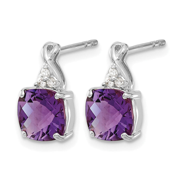 14K White Gold Checkerboard  Amethyst and Diamond Earrings-EM4393-AM-006-WA