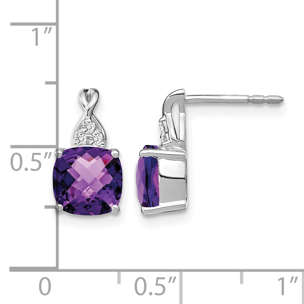 14K White Gold Checkerboard  Amethyst and Diamond Earrings-EM4393-AM-006-WA